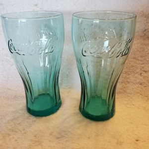 Coca Cola Vtg Green/Turquoise Glasses,  Set of 2
